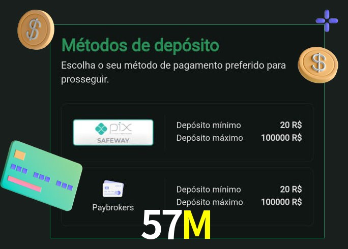 O cassino 57M oferece uma grande variedade de métodos de pagamento